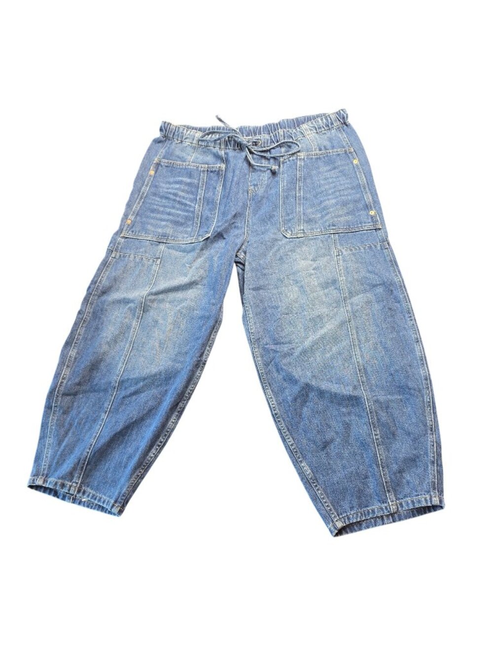 OH Jeans Barrel Leg Jeans Womens XL Drawstring Balloon Baggy Boho Cropped Artsy